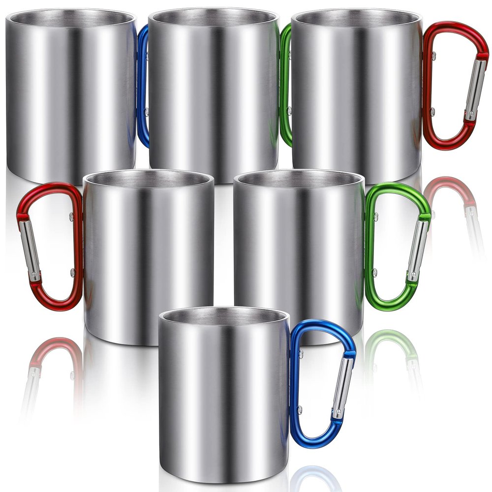 Tessco for you 6 Pcs Insulated Stainless Steel Camping Coffee Mug Portable Hiking and Backpacking Camping Cup with Handle for Outdoor Sports Travel Hiking Kitchen, 3 Style