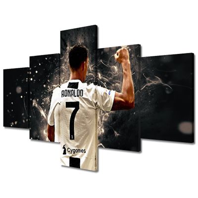 Canvas Wall Art Football Star Paintings Cristiano Ronaldo CR7 Poster 5 Pieces Canvas Wall Art for Bedroom Living Room Decor Canvas Prints Artwork Office Decorations Framed Ready to Hang 50x24 in