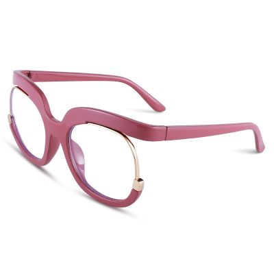 COASION Blue Light Blocking Oversized Glasses Stylish Fake Eyeglasses for Women Round Frame with Clear Lens Eyewear (Pink)