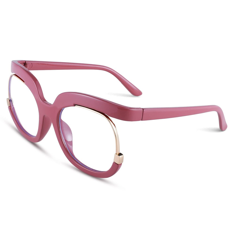 COASION Blue Light Blocking Oversized Glasses Stylish Fake Eyeglasses for Women Round Frame with Clear Lens Eyewear (Pink)