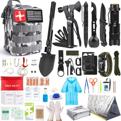 Survival Kits,222 PCS Emergency Survival Gear First Aid Kits with Molle System Compatible Bag Outdoor Camping Gear Emergency Kits for Hunting,Hiking,Fishing, Gifts for Men Women