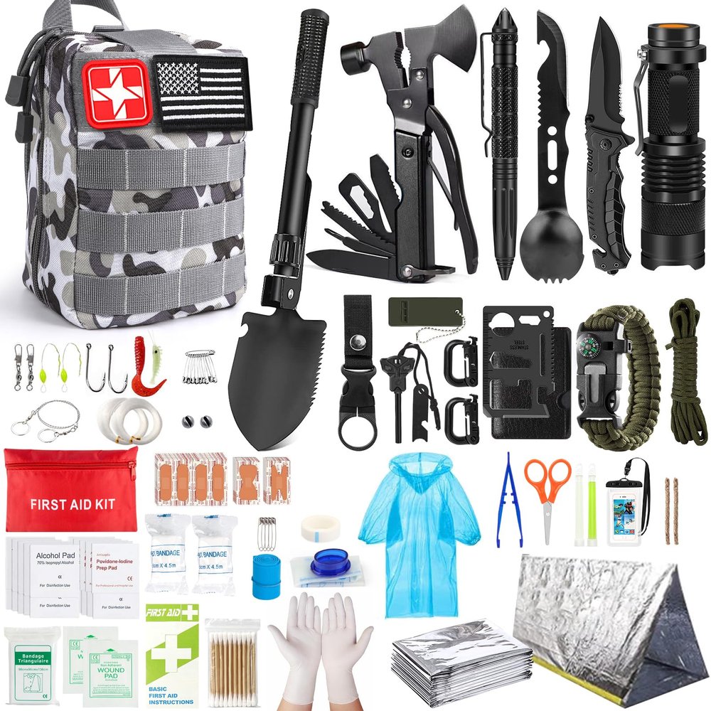 Survival Kits,222 PCS Emergency Survival Gear First Aid Kits with Molle System Compatible Bag Outdoor Camping Gear Emergency Kits for Hunting,Hiking,Fishing, Gifts for Men Women