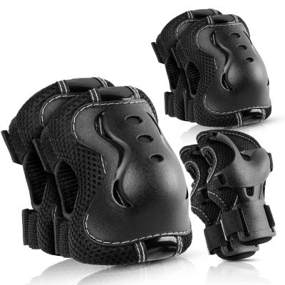 BOSONER Knee Pads for Kids Roller-Skating: Adjustable Protective Gear Set Knee Elbow Pads Wrist Guards for Bike Cycling Skateboarding Scooter Gifts 3-8/9-15 Years Boys Girls (Black)
