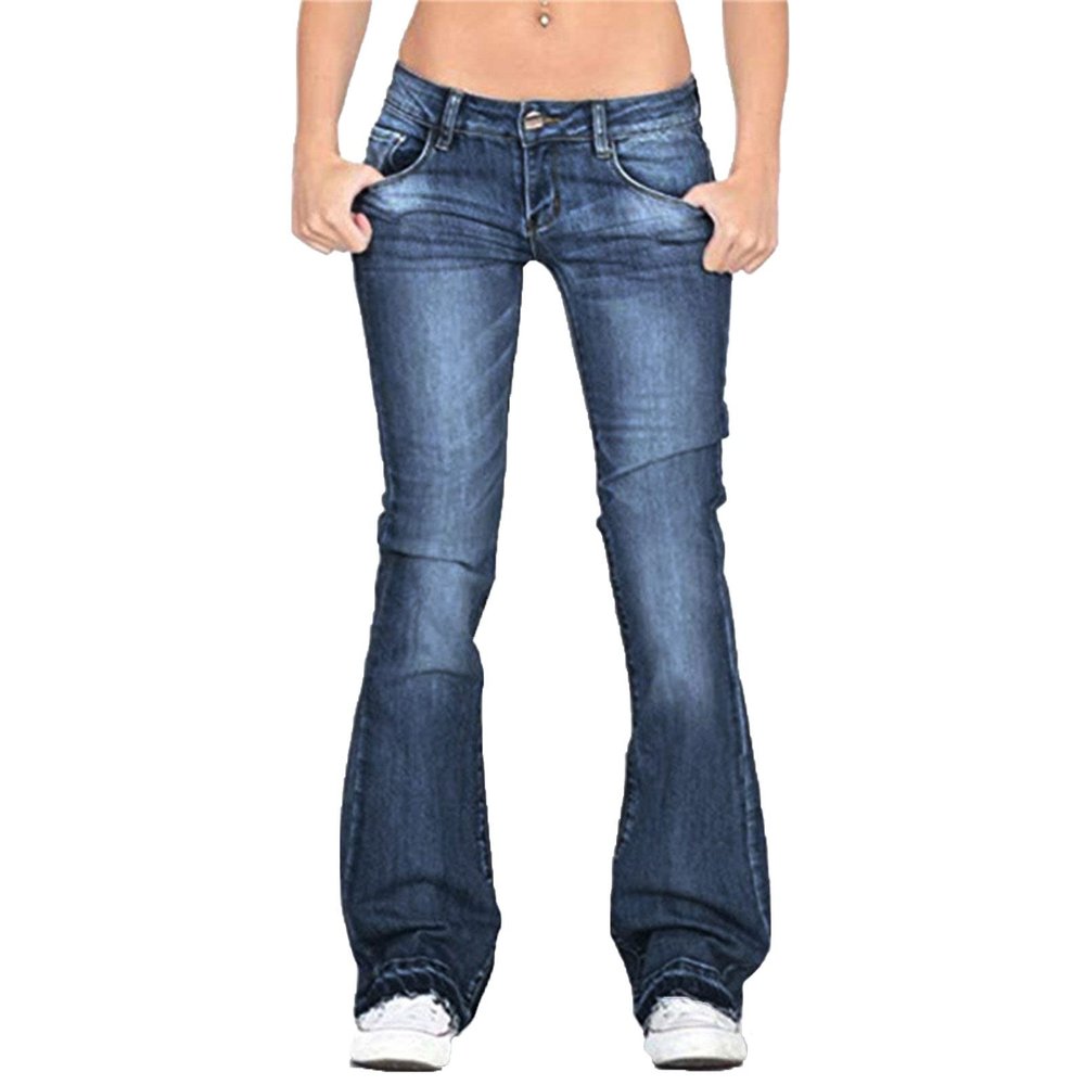 Women's Skinny Girlfriend Jeans Stretchy Bell Bottom Bootcut Denim Pant Sexy Slimming Mid Waisted Flare Bottom Jeans (X-Large,Dark Blue)