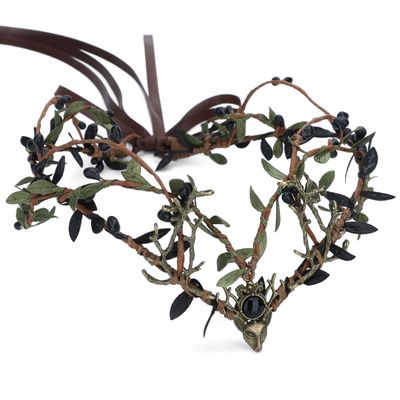 MOSTORY Black Green Antler Crown - Renaissance Faire Costume for Women Fairy Forest Headpiece Woodland Elf Crown for Women Ren Faire Halloween Cosplay Photo Shoot Accessory