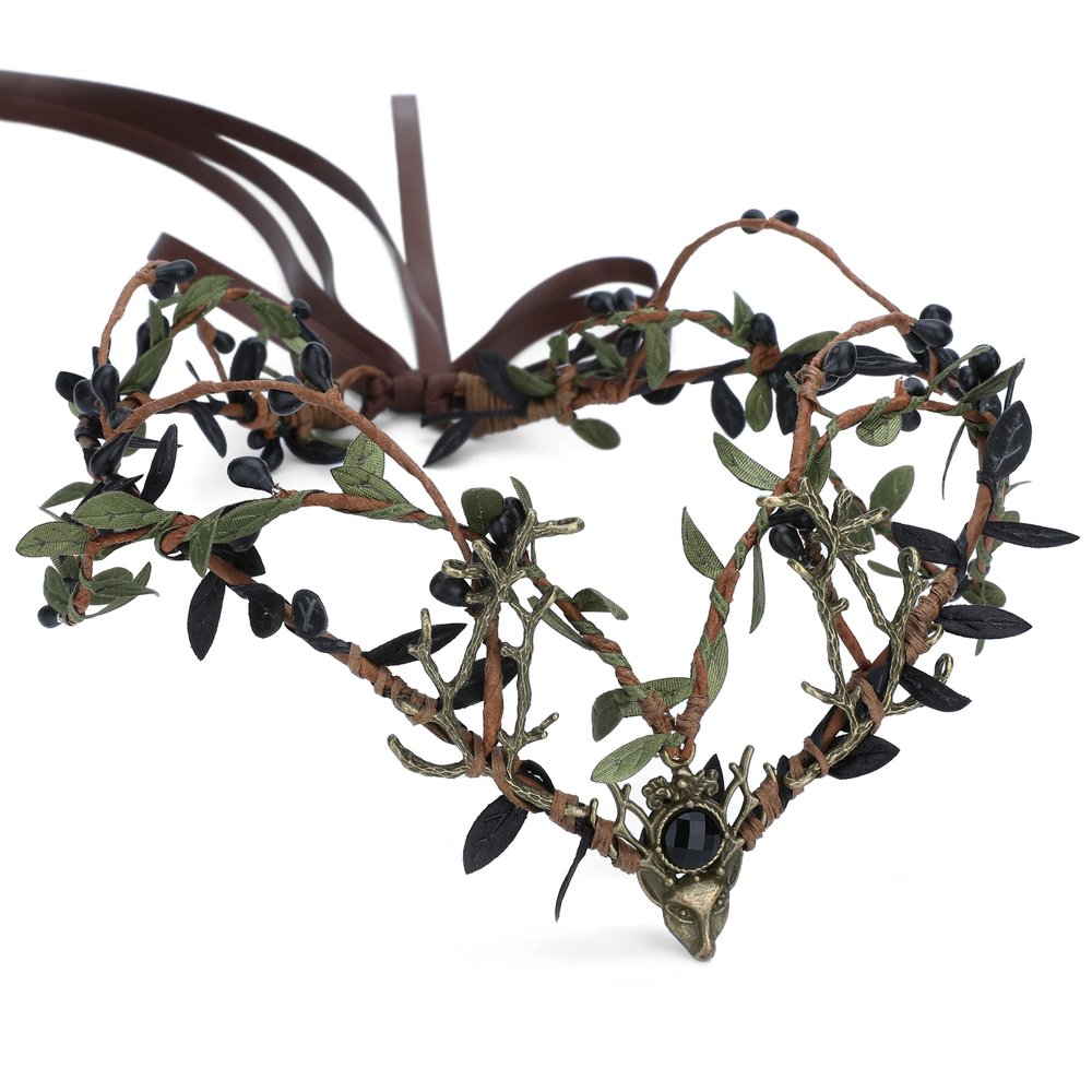 MOSTORY Black Green Antler Crown - Renaissance Faire Costume for Women Fairy Forest Headpiece Woodland Elf Crown for Women Ren Faire Halloween Cosplay Photo Shoot Accessory