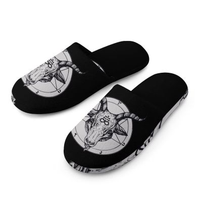 Baphomet Satanic Goat Head Men's Cotton Slippers Washable Slip-on Warm House Shoses with Rubber Sole 41-42_7.5-8.5