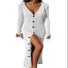 ebossy Women's Ribbed Slim Long Knit Cardigan Sweater Sexy V Neck Button Down Crochet Maxi Dress Trench Coat (X-Small, White) view 1