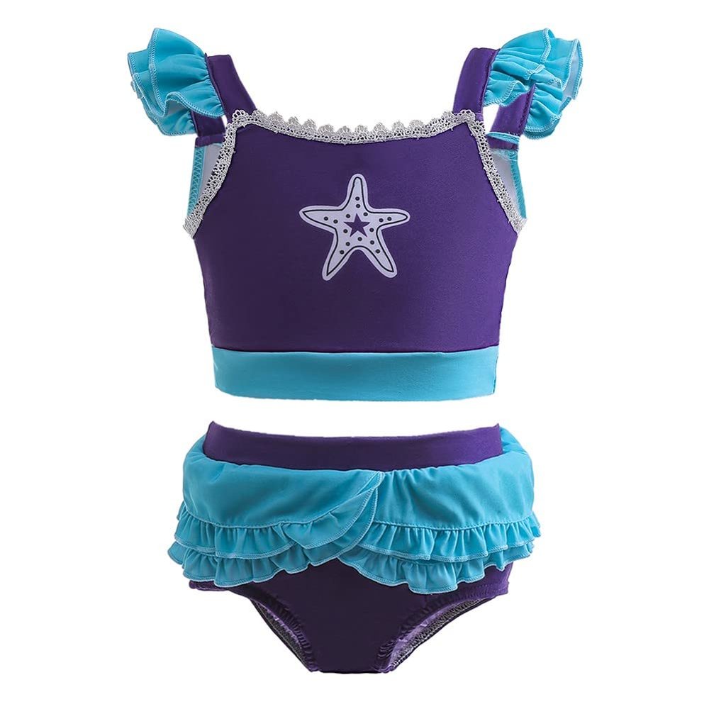 NEWEPIE Mermaid Princess Two-Piece Tankini Swimsuit for Girls Swimwear Surf Beach Summer Swimming Bikini Set 6-7T