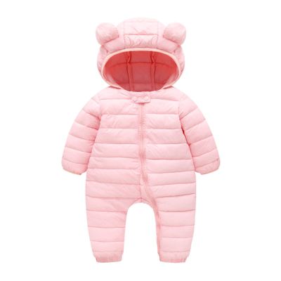 Newborn Infant Baby Girls Boys Winter Warm Snowsuit Bear Ears Hooded Jumpsuit Down Coat Romper (Pink, 12-18 Months)