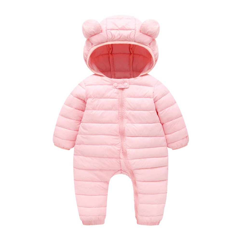 Newborn Infant Baby Girls Boys Winter Warm Snowsuit Bear Ears Hooded Jumpsuit Down Coat Romper (Pink, 12-18 Months)