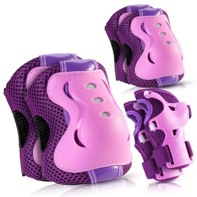 BOSONER Knee Pads for Kids Roller-Skating - Adjustable Protective Gear Set Knee Elbow Pads Wrist Guards for Bike Cycling Skateboarding Scooter Gifts 3-8/9-15 Years Boys Girls (Purple)