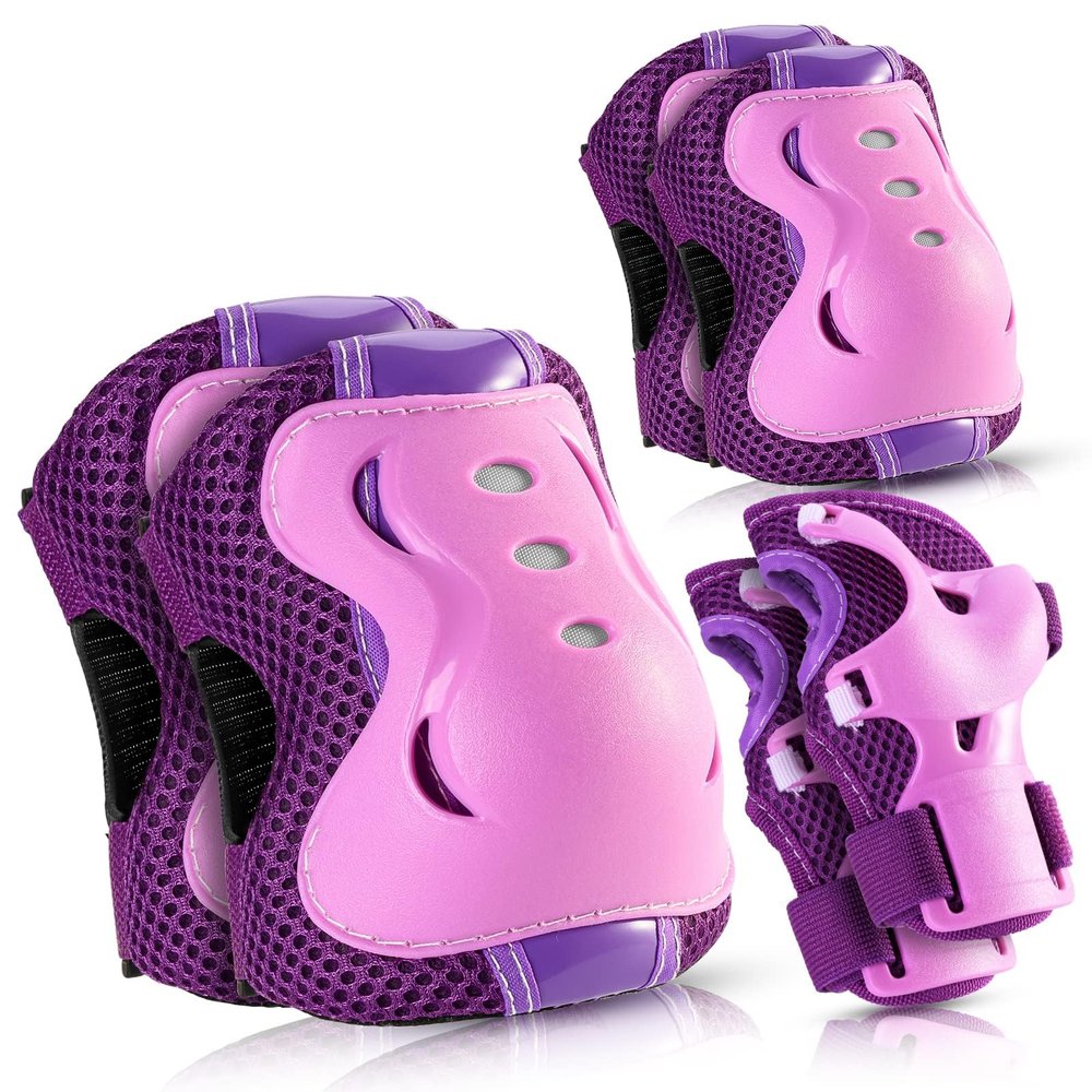 BOSONER Knee Pads for Kids Roller-Skating - Adjustable Protective Gear Set Knee Elbow Pads Wrist Guards for Bike Cycling Skateboarding Scooter Gifts 3-8/9-15 Years Boys Girls (Purple)