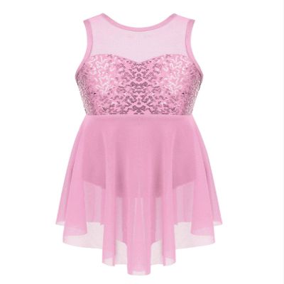 dPois Kids Girls' Sleeveless Dance Ballet Dress Gymnastics Leotard Sequins Lyrical Latin Modern Dancewear Pink 8