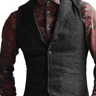 Swing Penguin Men's Suit Vests for Big and Tall Men Herringbone Waistcoat Formal Business Dress Suit Vests for Wedding/Party (Color : Black, Size : Small)