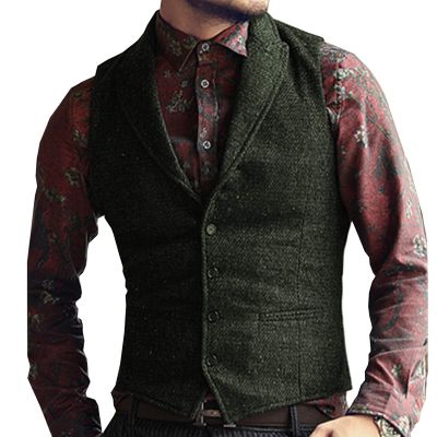 Swing Penguin Men's Suit Vests for Big and Tall Men Herringbone Waistcoat Formal Business Dress Suit Vests for Wedding/Party (Color : Green, Size : Large)