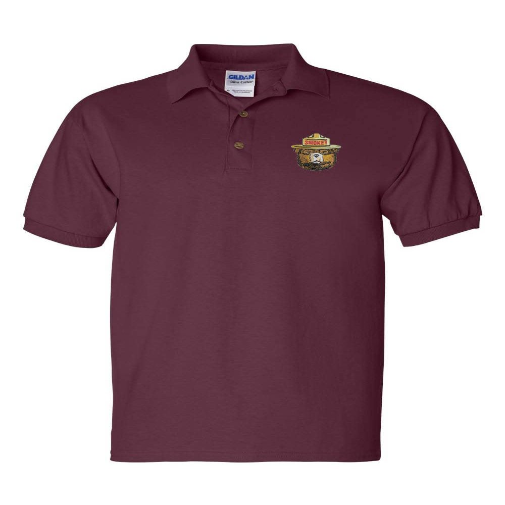 ALLNTRENDS Smokey Bear Men's Polo T Shirt Embroidered U.S. Forest Service Shirt (M, Maroon)
