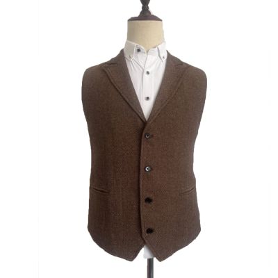 Swing Penguin Men's Suit Vests for Big and Tall Men Herringbone Waistcoat Formal Business Dress Suit Vests for Wedding/Party (Color : Coffee, Size : Large)
