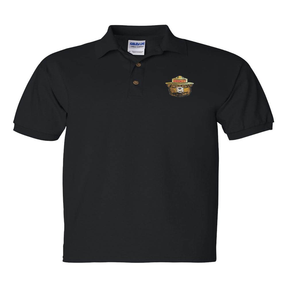 ALLNTRENDS Smokey Bear Men's Polo T Shirt Embroidered U.S. Forest Service Shirt (XL, Black)