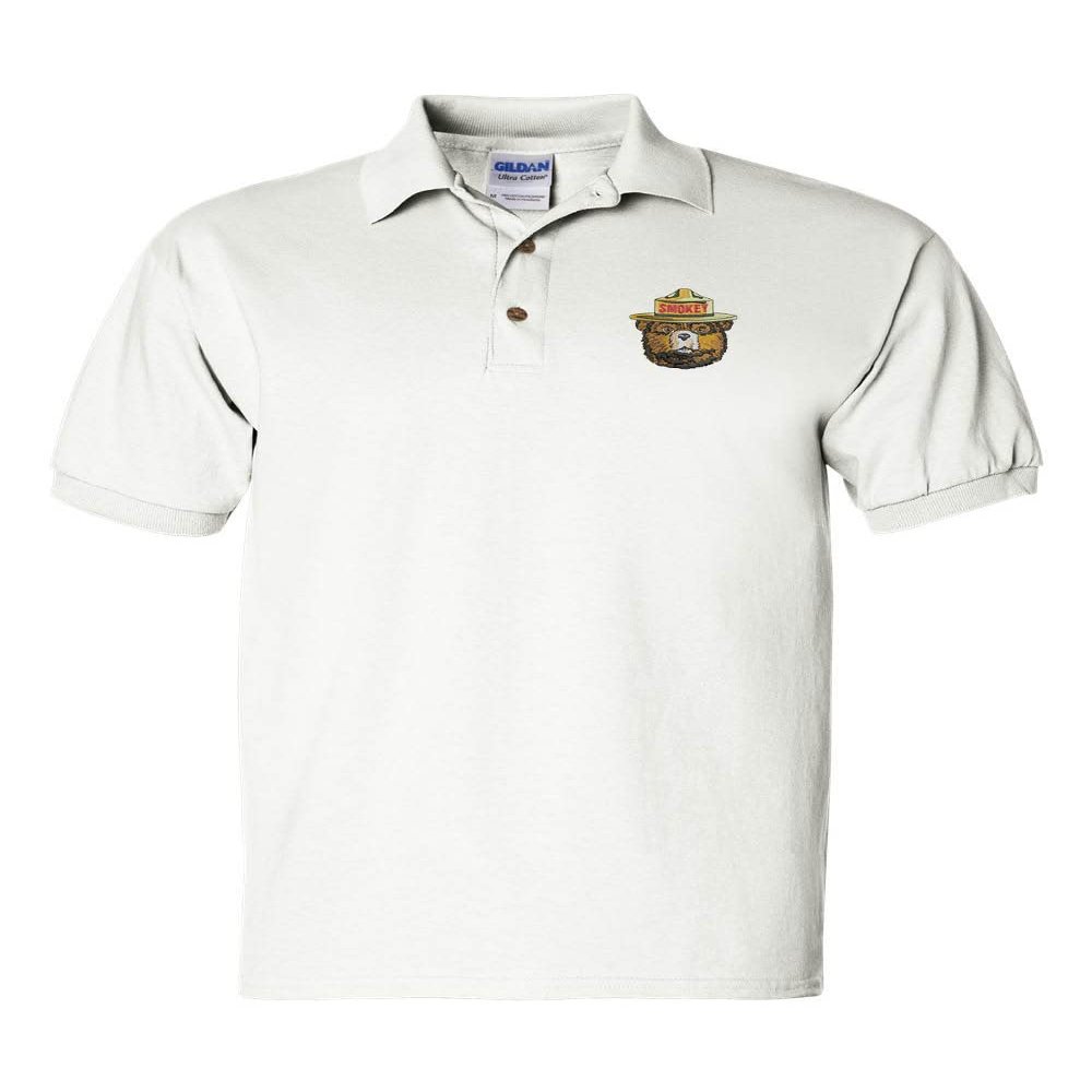 ALLNTRENDS Smokey Bear Men's Polo T Shirt Embroidered U.S. Forest Service Shirt (XL, White)