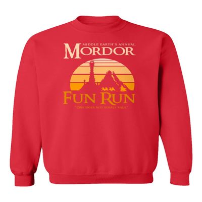 Annual Mordor Fun Run Funny Rings Movie Unisex Crewneck Sweatshirt (Red, Small)