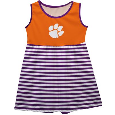 Vive La Fete Clemson Tigers Orange and Purple Sleeveless Tank Dress with Stripes on Skirt
