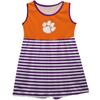 Vive La Fete Clemson Tigers Orange and Purple Sleeveless Tank Dress with Stripes on Skirt view 1