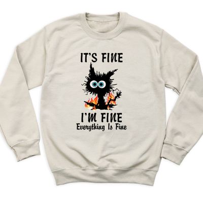 Onlyqualityseller It's Fine I'm Fine Everything is Fine Sweatshirt, Sarcastic Outfit for Women, Funny Graphic Long Sleeve for Adults, Plus Size Hooded and Sweater, Gift for Her (Burning)