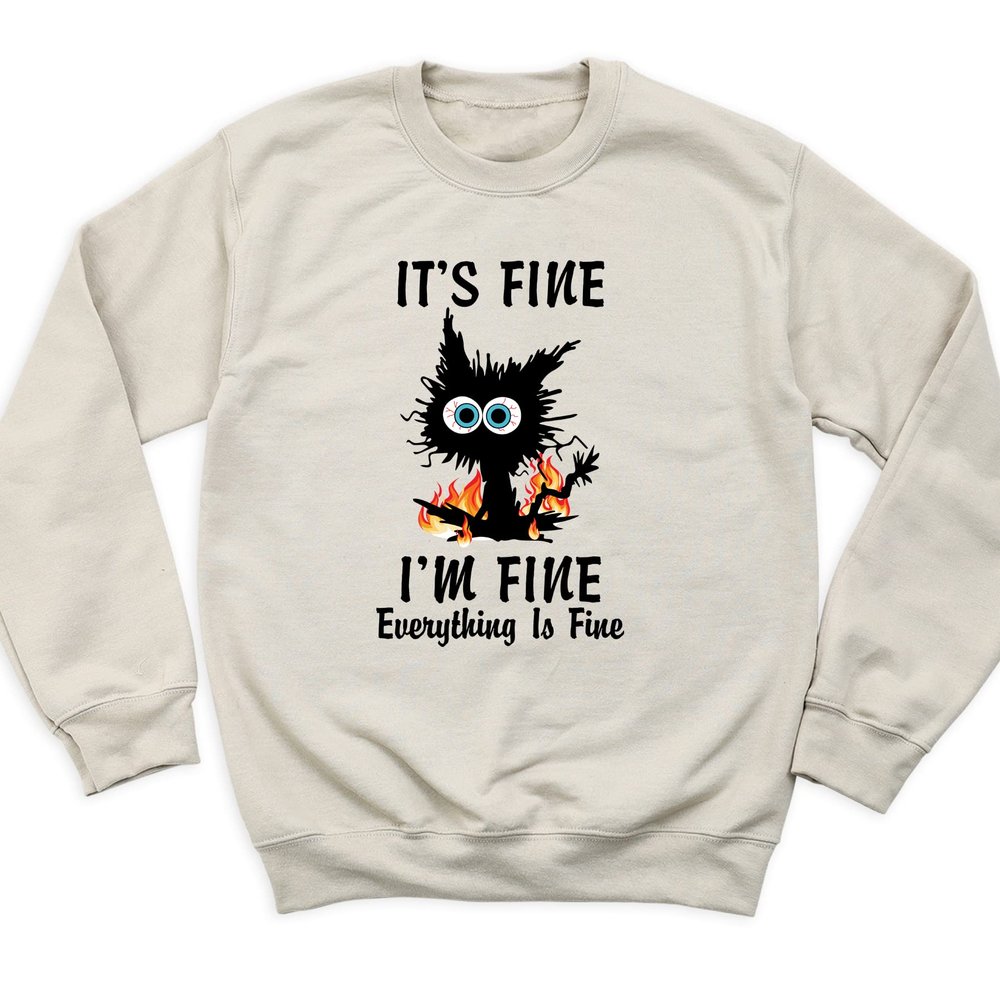 Onlyqualityseller It's Fine I'm Fine Everything is Fine Sweatshirt, Sarcastic Outfit for Women, Funny Graphic Long Sleeve for Adults, Plus Size Hooded and Sweater, Gift for Her (Burning)