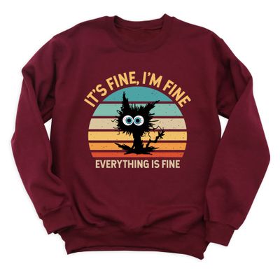 Onlyqualityseller It's Fine I'm Fine Everything is Fine Sweatshirt, Sarcastic Outfit for Women, Funny Graphic Long Sleeve for Adults, Plus Size Hooded and Sweater, Gift for Her (Retro)