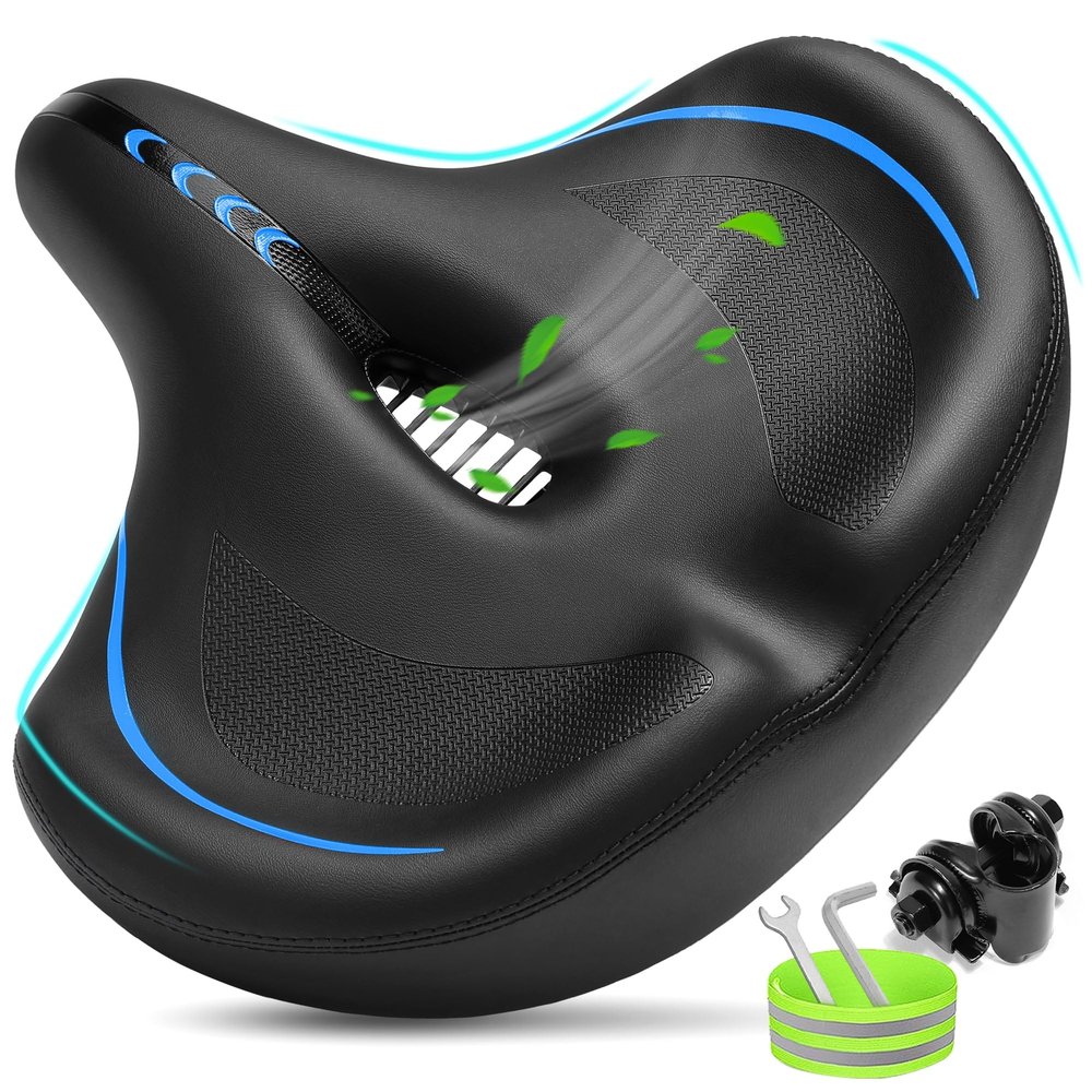 CDYWD Oversized Bike Seat for Men & Women Comfort, Extra Wide Bicycle Seat Cushion, Comfortable Soft Padded, Large Replacement Saddle for Peloton, Stationary Exercise Bike, Cruiser, City Bike, Ebike