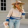 GAOJU Sweaters for Women Casual Sweatshirts Long Sleeve 1/4 Zip Pullover Polo V Neck Sweater for Women Blue view 3