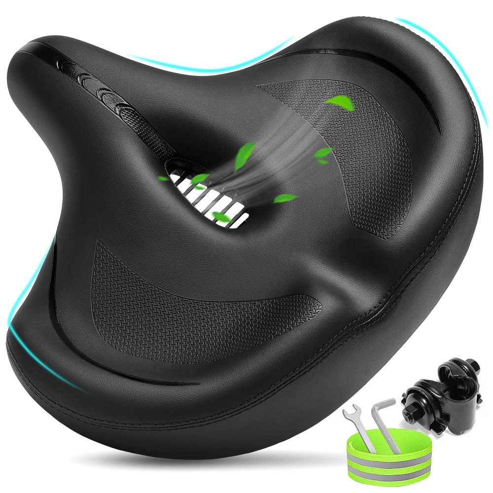 CDYWD Oversized Bike Seat for Men & Women Comfort, Extra Wide Bicycle Seat Cushion, Comfortable Soft Padded, Large Replacement Saddle for Peloton, Stationary Exercise Bike, Cruiser, City Bike, Ebike