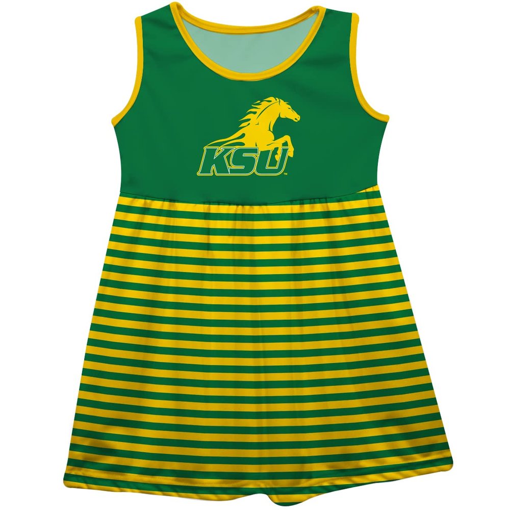 Vive La Fete Kentucky State Thorobreads Green and Gold Sleeveless Tank Dress with Stripes on Skirt