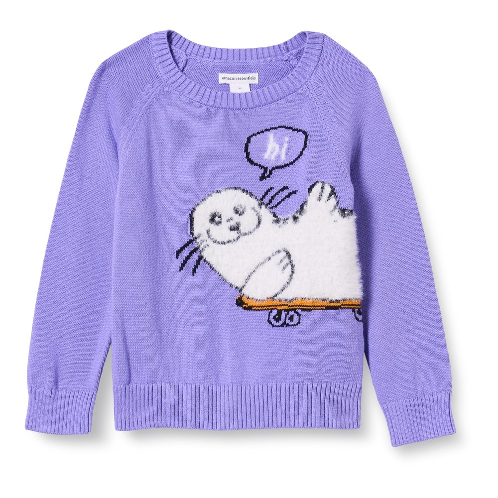 Amazon Essentials Girl's Pullover Crewneck Sweater, Purple, Seal, 4T