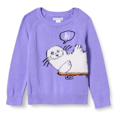 Amazon Essentials Girl's Pullover Crewneck Sweater, Purple, Seal, Medium