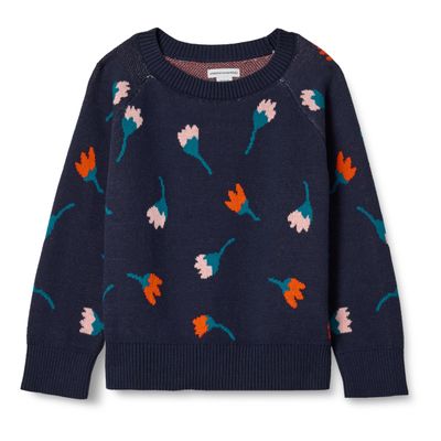 Amazon Essentials Toddler Girls' Pullover Crewneck Sweater, Dark Navy Flower Stems, 2T