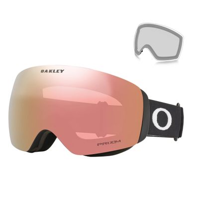 Oakley Flight Deck M OO7064 Black/Rose Gold Ski Goggles For Men For Women + Spare Prizm Clear Lens + Bundle Accessory Leash Kit, Microfiber Pouch