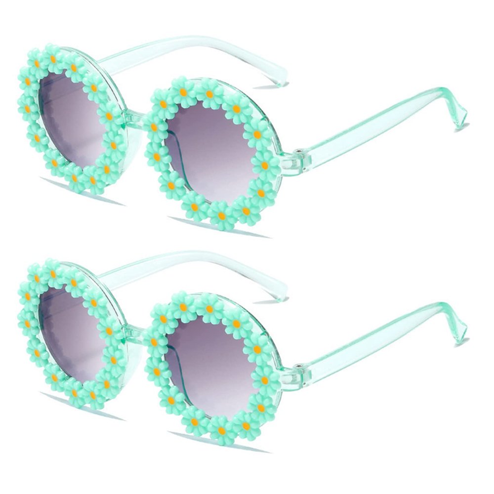 2PCS Round Flower Sunglasses for Girls White Flower Shaped Cute Glasses UV 400 Protection Outdoor Beach Girl Boy Gifts