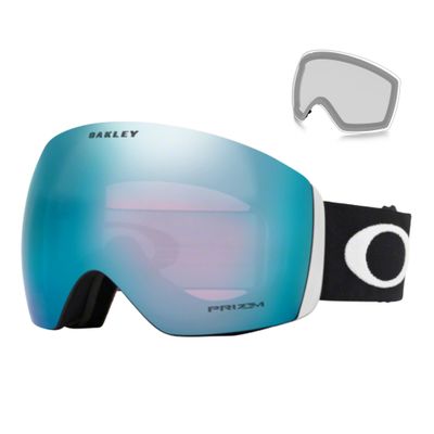Oakley Flight Deck L OO7050 Black/Sapphire Ski Goggles For Men For Women Spare Prizm Clear Lens+ Bundle Accessory Leash Kit, Microfiber Pouch