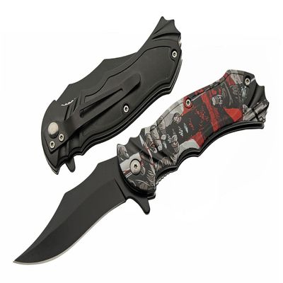 SZCO Folding Knife 4.5" Closed Black Blade Pocket Knife with Battle Samurai Graphic ABS Handle and Belt Clip for EDC, Camping & Hunting Knife