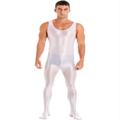 YiZYiF Men's Spandex Ballet Sleeveless Full Body Tight Jumpsuit Unitards Dance Costumes White X-Large