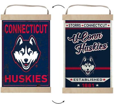 KH Sports Fan Reversible Banner Sign Faux Rusted Connecticut Huskies