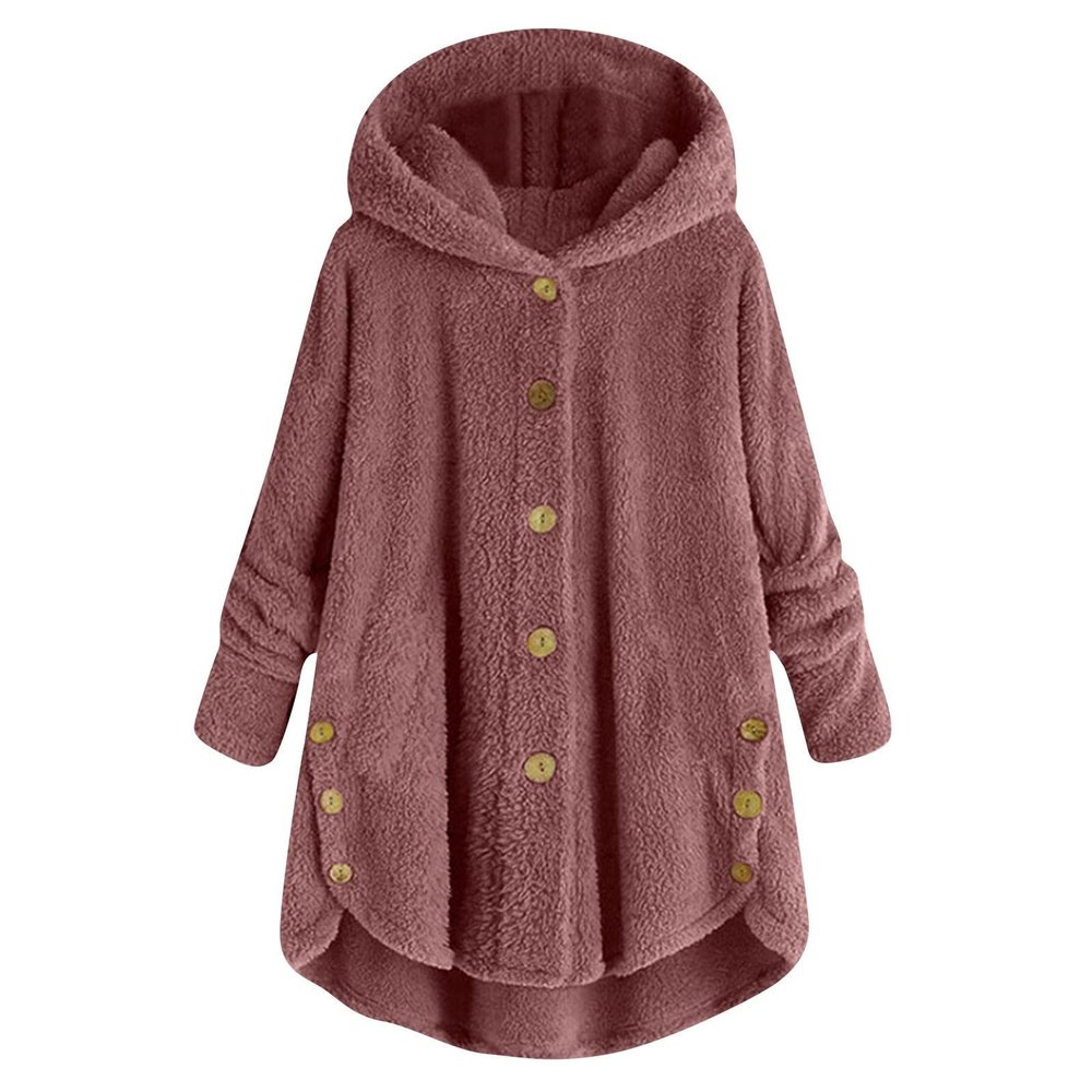 NOKMOPO Winter Coats For Women Fashion Casual Plus Size Button Plush Top Hooded Panel Loose Cardigan Cozy Wool Warm Coat Winter Long Jacket Tops(B-Pink,3X-Large)