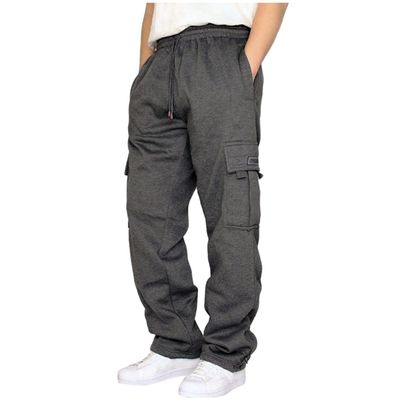 Men's Heavyweight Fleece Cargo Sweatpants Stretch Elastic Waist Athletic Workout Jogger Pants Drawstring Sport Trousers