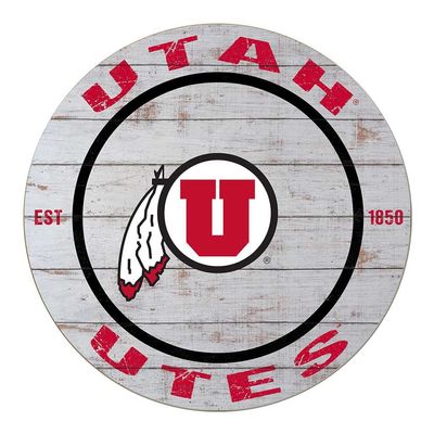 KH Sports Fan Utah Utes Weathered Circle Sign, 20x20 Inches, Running Utes Decor; Display Your Team Spirit with This Unique Utah Running Utes Wall Art