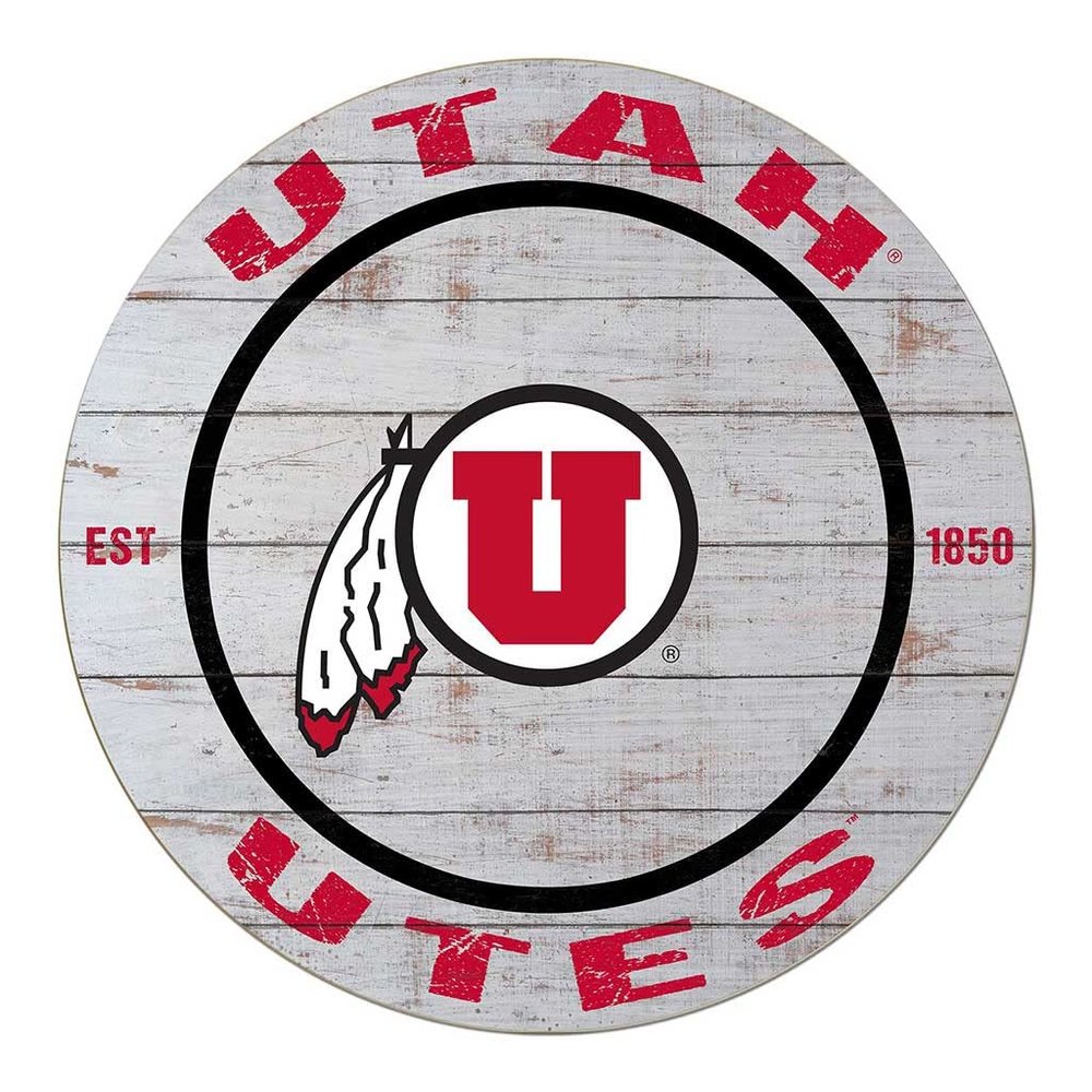 KH Sports Fan Utah Utes Weathered Circle Sign, 20x20 Inches, Running Utes Decor; Display Your Team Spirit with This Unique Utah Running Utes Wall Art