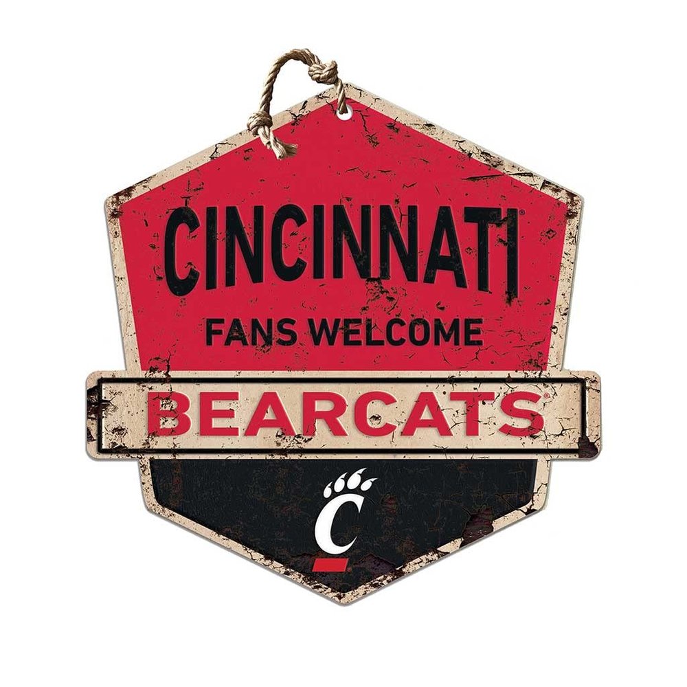 KH Sports Fan Cincinnati Bearcats Fans Welcome Badge Sign, 20x20 Inches, Bearcats Decor for Dorm Room, Bedroom, Fan Cave, Living Room; Display Your Team Spirit with This Unique Cincinnati Bearcats Wall Art
