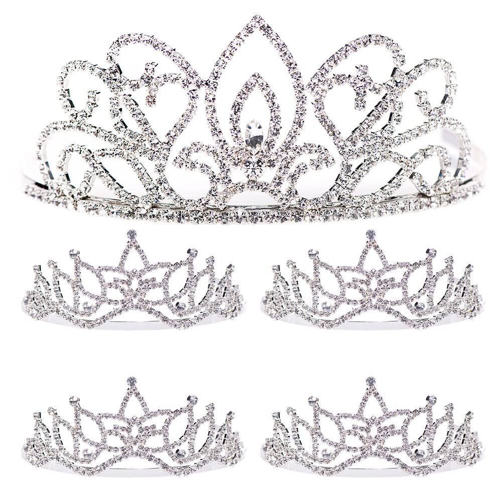 Anderson's Adela Queen & Amara Princess Tiara Set, 5-Piece Silver Metal Crown Collection with Sparkling Clear Rhinestones, Adjustable Fit & Comfort Combs, Perfect for Prom, Homecoming, Weddings, Pageants, Quinceaeras, and Coronation Events