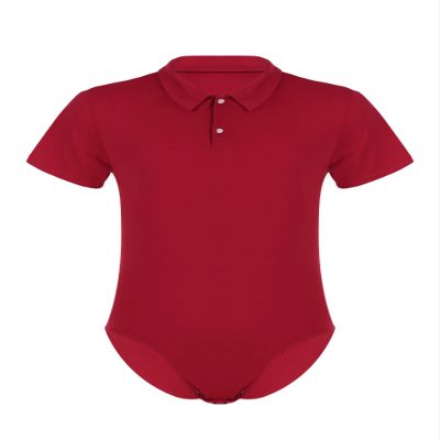 ACSUSS Men's Short Sleeve Undershirt Press Button Crotch Tank Bodysuit High Cut Leotard Tops Red Large